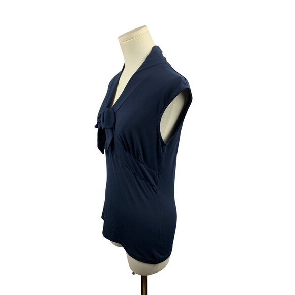 Merona Navy Sleeveless V-Neck Bow Tie Blouse XS Polyester/Spandex Womens Top - Picture 3 of 5